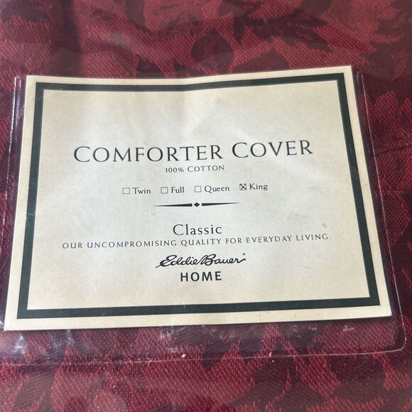 Eddie Bauer Comforter Cover NWT Reverse Jacquard Cotton Cardinal Red Spread KING - Picture 6 of 6